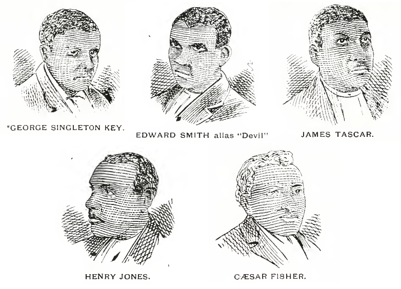 Portraits of George Singleton Key, Edward Smith (alias 'The Devil'), James Tascar, Henry Jones, Caesar Fisher