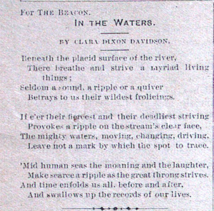 Poem "In The Waters" by Clara Dixon Davidson from "The Beacon"