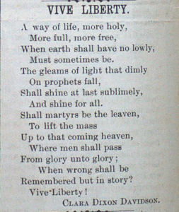 Poem "Vive Liberty" by Clara Dixon Davidson, from "The Beacon"